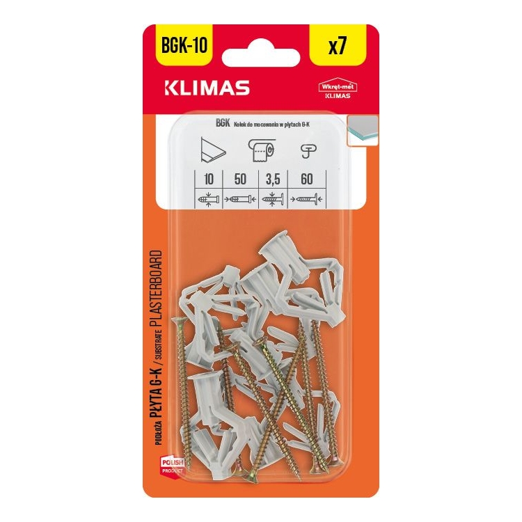 Hmoždinky do sádrokartonu 10 mm, 9× 7 ks blistr