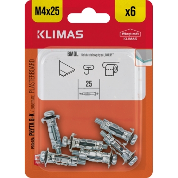 Hmoždinka do sádrokartonu ocelová 4x25 mm, 10× 6 ks blistr