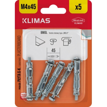 Hmoždinka do sádrokartonu ocelová 4x45 mm, 10× 5 ks blistr