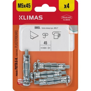Hmoždinka do sádrokartonu ocelová 5x45 mm, 10× 4 ks blistr