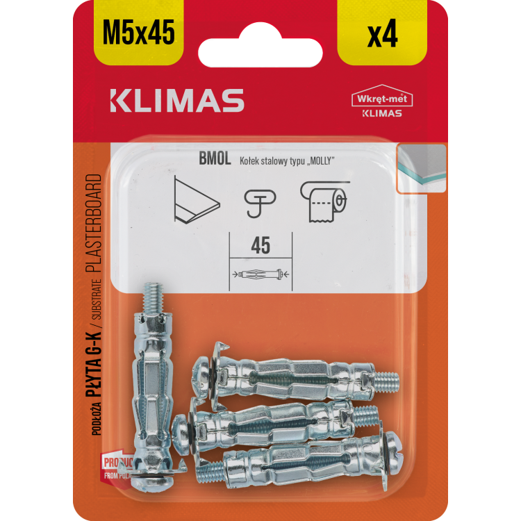 Hmoždinka do sádrokartonu ocelová 5x45 mm, 10× 4 ks blistr