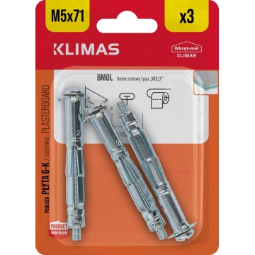 Hmoždinka do sádrokartonu ocelová 5x71 mm, 10× 3 ks blistr
