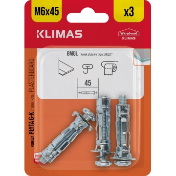 Hmoždinka do sádrokartonu ocelová 6x45 mm, 10× 3 ks blistr