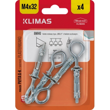 Hmoždinka do sádrokartonu ocelová 4x32 mm, 10× 4 ks blistr BMHO-04032(X10)