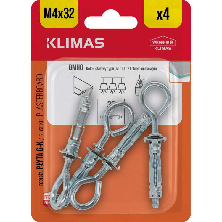 Hmoždinka do sádrokartonu ocelová 4x32 mm, 10× 4 ks blistr BMHO-04032(X10)