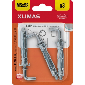 Hmoždinka do sádrokartonu ocelová 5x52 mm, 10× 3 ks blistr
