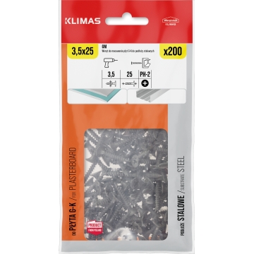 Vrut sádrokarton–kov 3,5x25 mm, 12× 200 ks