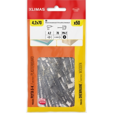 Vrut sádrokarton–dřevo 4,2x70 mm, 14× 50 ks