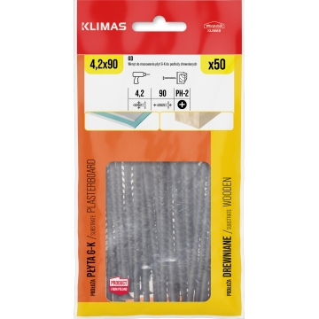 Vrut sádrokarton–dřevo 4,2x90 mm, 16× 50 ks
