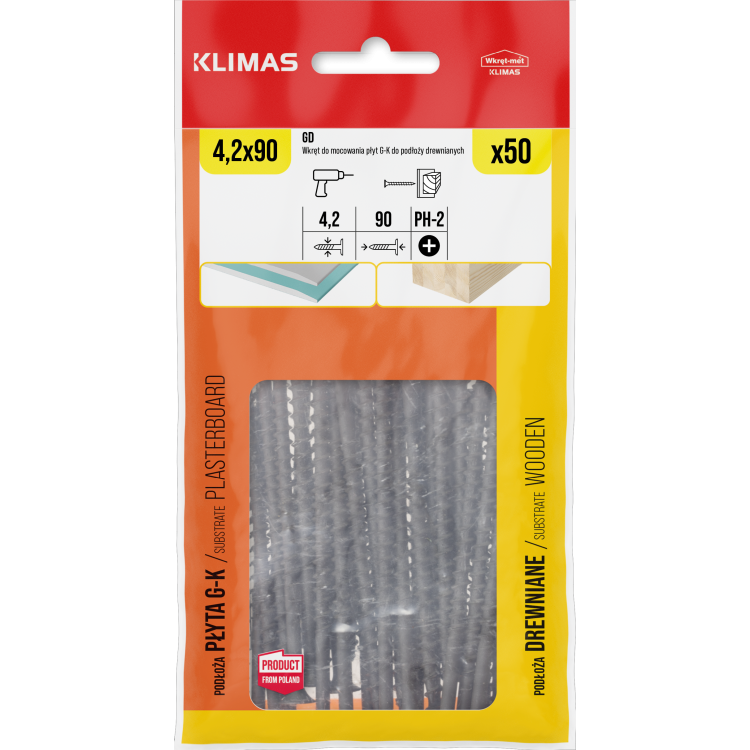 Vrut sádrokarton–dřevo 4,2x90 mm, 16× 50 ks