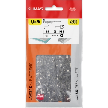 Samovrtný vrut sádrokarton–kov 3,5x25 mm, 12× 200 ks