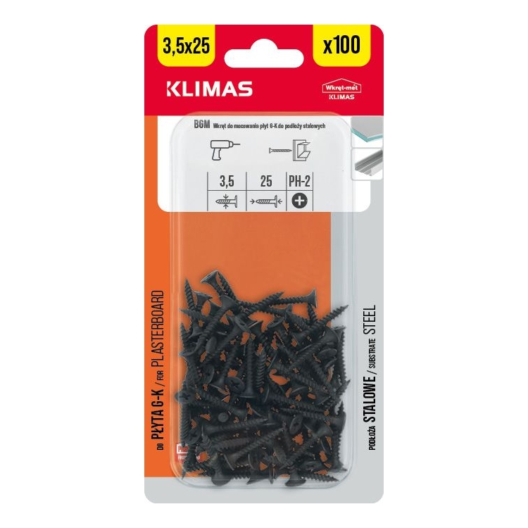 Vrut do sádrokartonu 3,5x25 mm, 9× 100 ks blistr BGM-35025(X9)