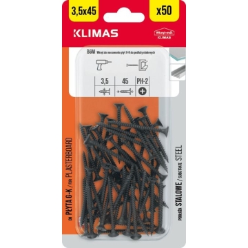 Vrut do sádrokartonu 3,5x45 mm, 9× 50 ks blistr BGM-35045(X9)