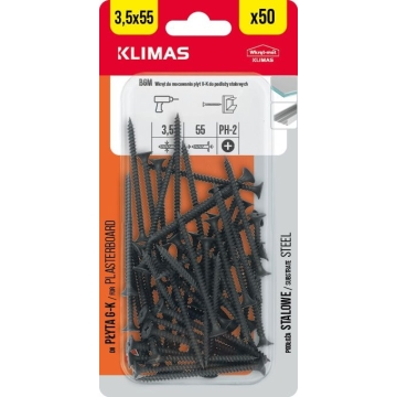 Vrut do sádrokartonu 3,5x55 mm, 9× 50 ks blistr BGM-35055(X9)