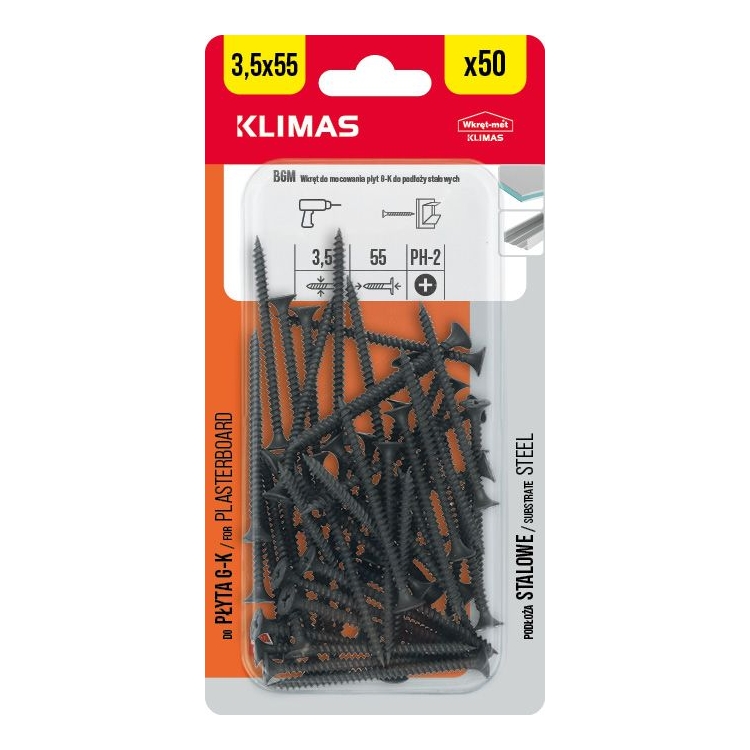 Vrut do sádrokartonu 3,5x55 mm, 9× 50 ks blistr BGM-35055(X9)