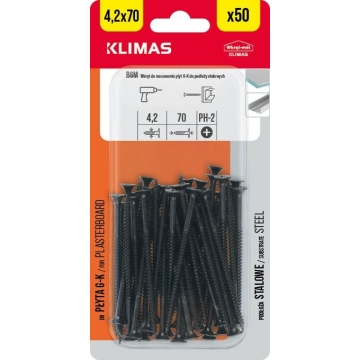 Vrut do sádrokartonu 4,2x70 mm, 9× 50 ks blistr BGM-42070(X9)