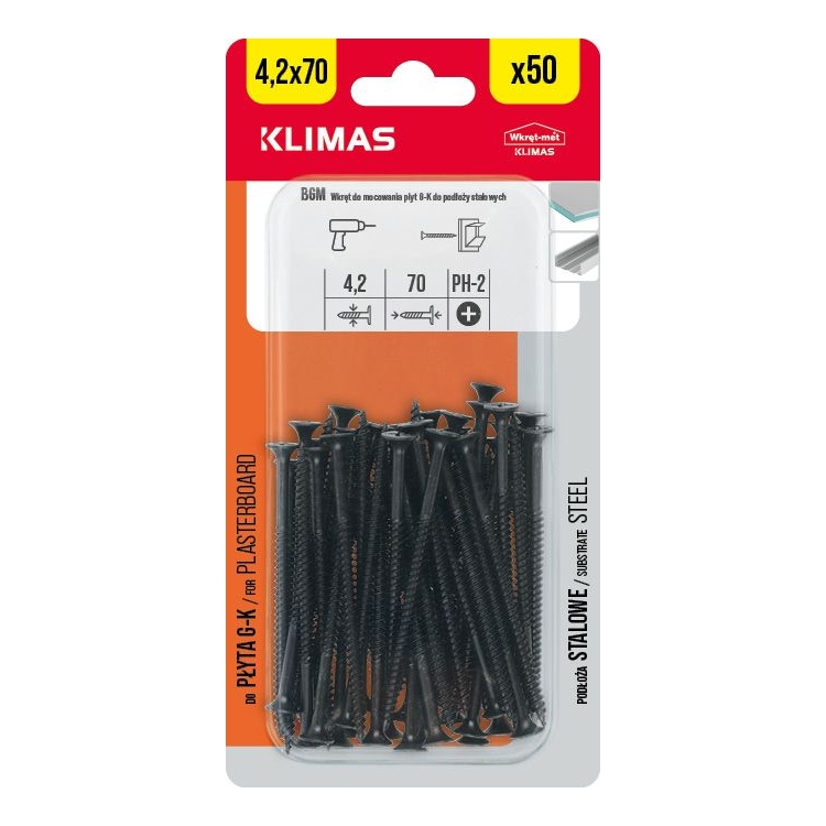 Vrut do sádrokartonu 4,2x70 mm, 9× 50 ks blistr BGM-42070(X9)
