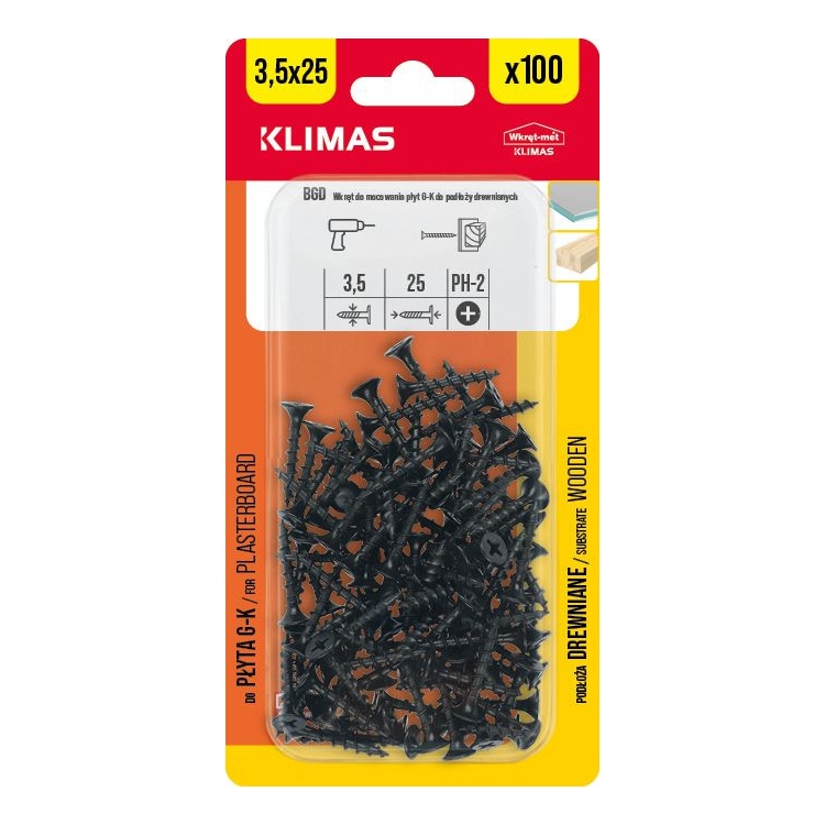 Vrut do sádrokartonu 3,5x25 mm, 9× 100 ks blistr BGD-35025(X9)