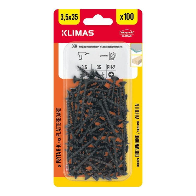 Vrut do sádrokartonu 3,5x35 mm, 9× 100 ks blistr BGD-35035(X9)
