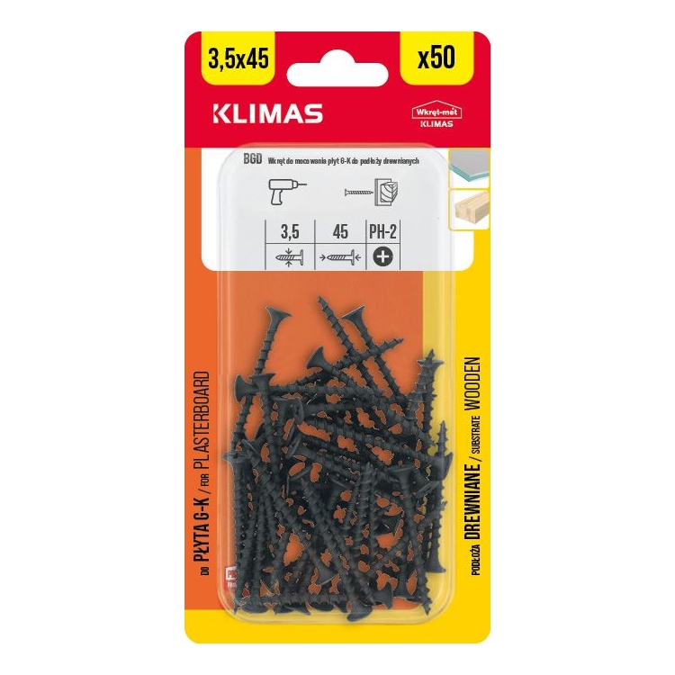 Vrut do sádrokartonu 3,5x45 mm, 9× 50 ks blistr BGD-35045(X9)