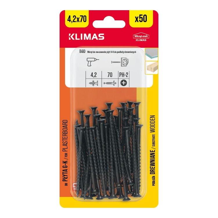 Vrut do sádrokartonu 4,2x70 mm, 9× 50 ks blistr BGD-42070(X9)