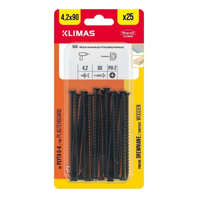 Vrut do sádrokartonu 4,2x90 mm, 9× 25 ks blistr BGD-42090(X9)