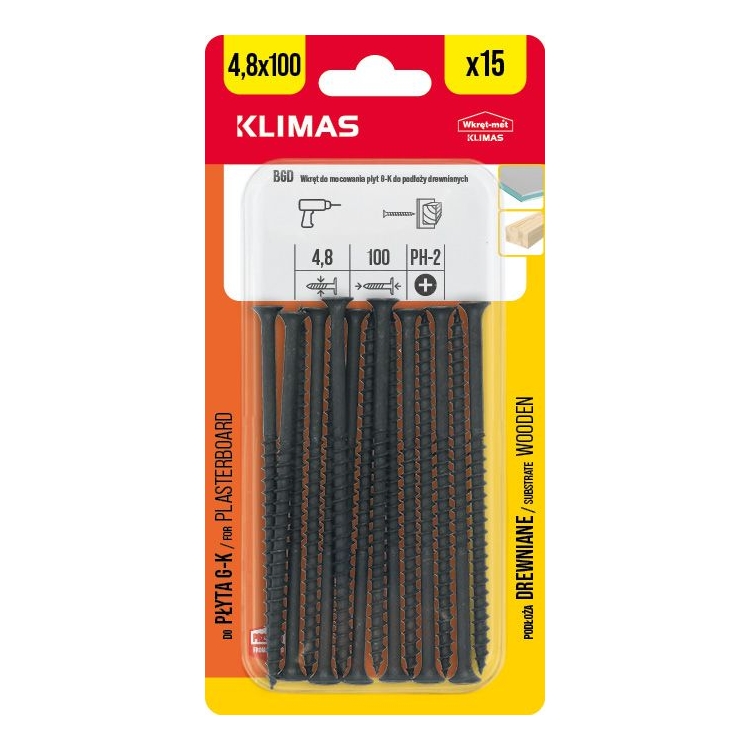 Vrut do sádrokartonu 4,8x100 mm, 9× 15 ks blistr BGD-48100(X9)