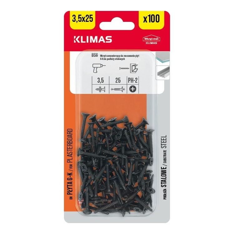 Vrut do sádrokartonu 3,5x25 mm, 9× 100 ks blistr BSG-35025(X9)