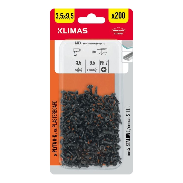 Vrut do sádrokartonu 3,5x95 mm, 9× 200 ks blistr BTEX-35095(X9)