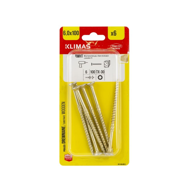 Vrut konstrukční se zápustnou hlavou TX 60X100 BLISTR (6ks/blistr)