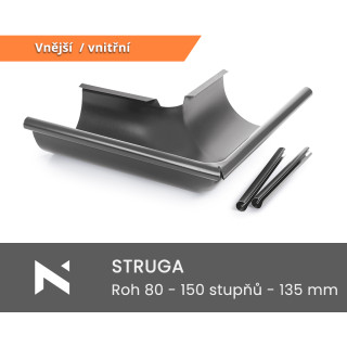 STRUGA Roh vnější/ vnitřní 80/100/110/120/135/150 stupňů - 135 mm