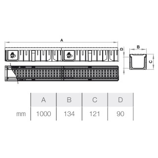 Linear drain 130/90 - galvanized grate