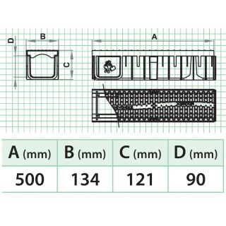 External gutter 130/90 mm with plastic frame and grate