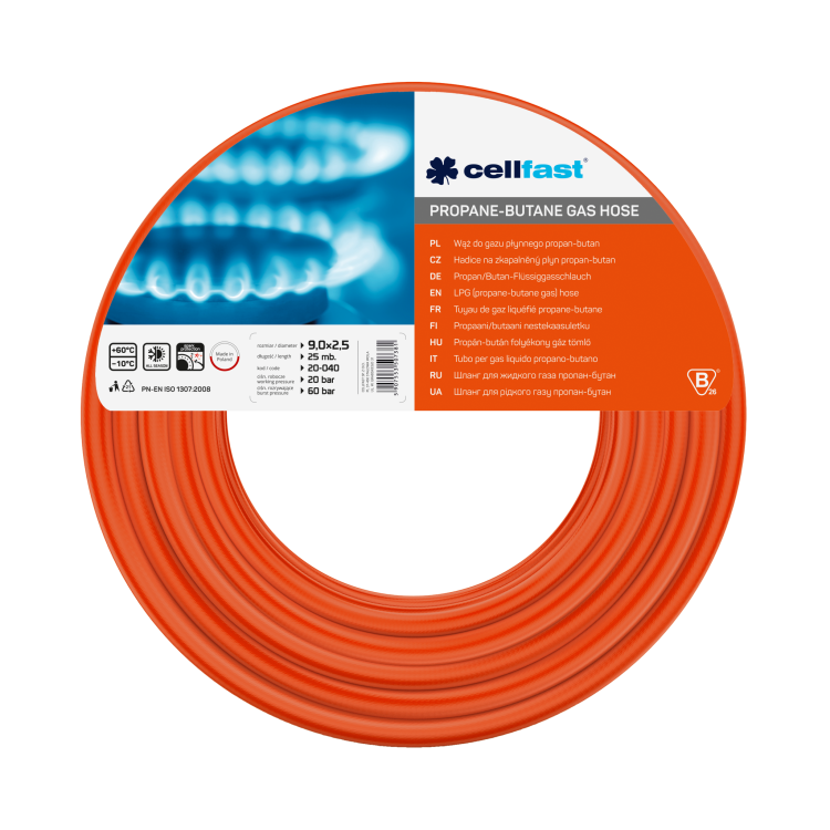 LPG (propane-butane gas) hose 9.0 × 2.5 mm 25 m (82 ft)