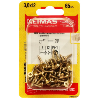 PZ skrutka so zápustnou hlavou – plný závit 3X12 (65 ks/blister)