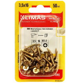 Vrut PZ se zápustnou hlavou – celý závit 3,5X16  (50ks/blistr)