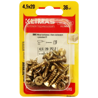 PZ skrutka so zápustnou hlavou – plný závit 4,5X20 (36 ks/blister)