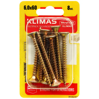 PZ skrutka so zápustnou hlavou – plný závit 6X60 (8 ks/blister)