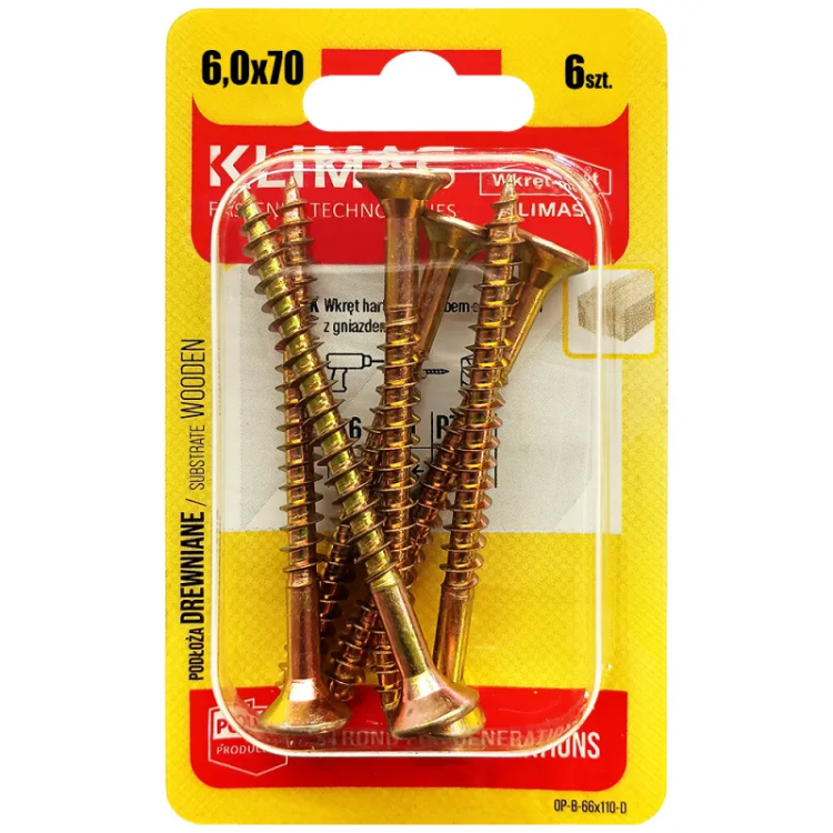 Vrut PZ se zápustnou hlavou – celý závit  6X70  (6ks/blistr)