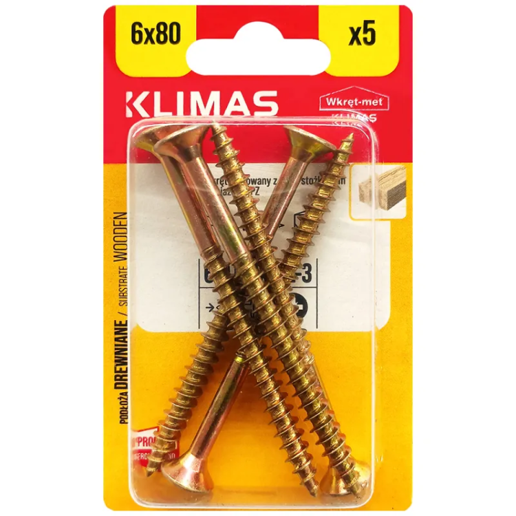 PZ skrutka so zápustnou hlavou – plný závit 6X80 (5 ks/blister)