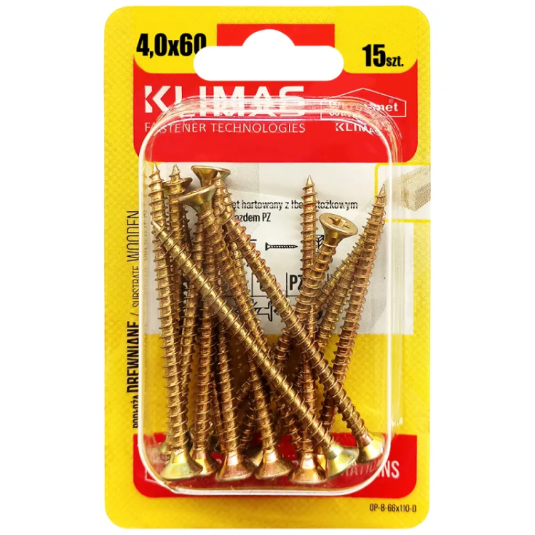 Vrut PZ se zápustnou hlavou – celý závit 4X60  (15ks/blistr)