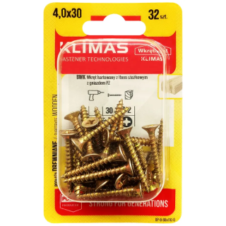 PZ skrutka so zápustnou hlavou – plný závit 4X30 (32 ks/blister)