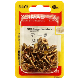 PZ skrutka so zápustnou hlavou – plný závit 4,5X16 (40 ks/blister)