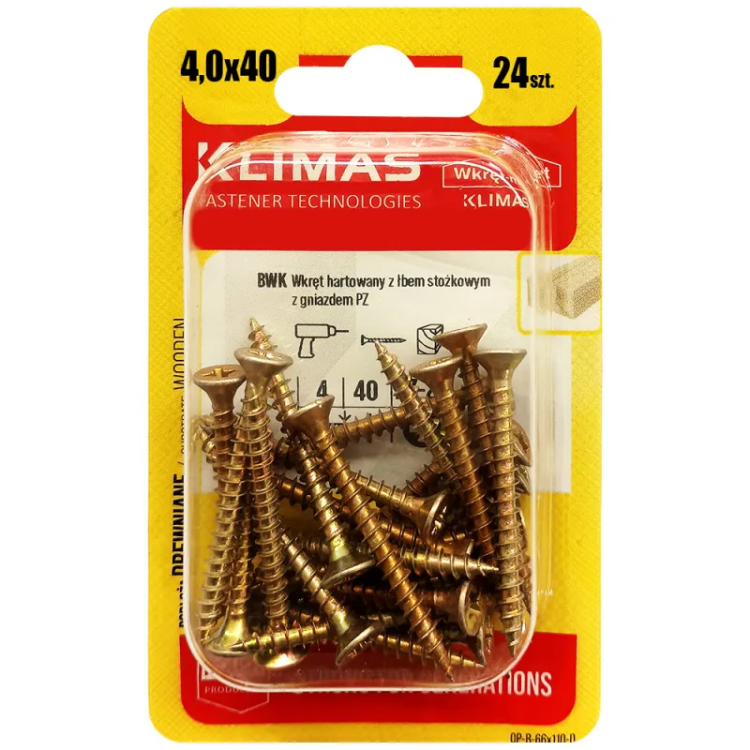 Wkręt PZ z łbem wpuszczanym – pełny gwint 4X40  (24 szt./blister)