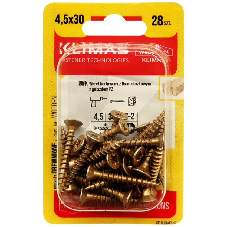 PZ skrutka so zápustnou hlavou – plný závit 4,5X30 (28 ks/blister)