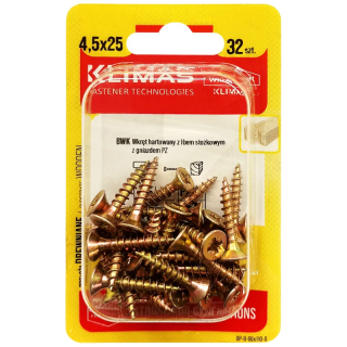 Vrut PZ se zápustnou hlavou – celý závit 4,5X25  (32ks/blistr)