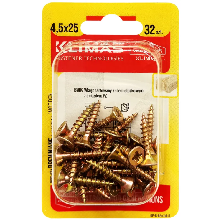 Vrut PZ se zápustnou hlavou – celý závit 4,5X25  (32ks/blistr)