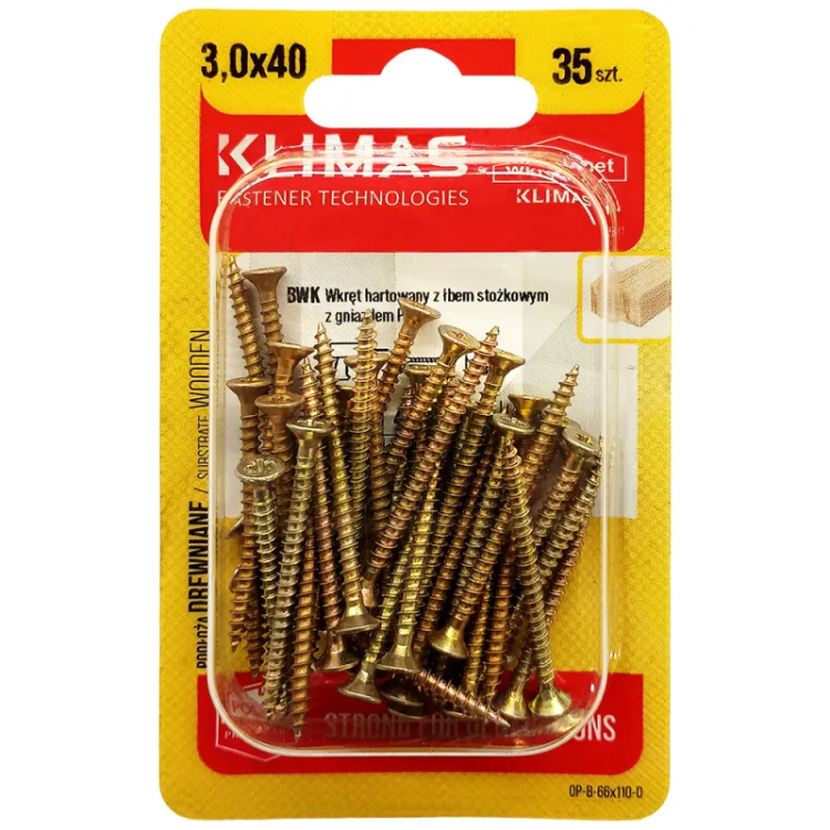 Vrut PZ se zápustnou hlavou – celý závit 3,5X40 (30ks/blistr)