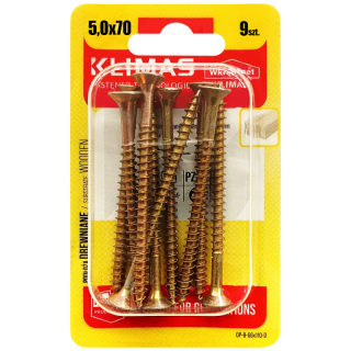 PZ skrutka so zápustnou hlavou – plný závit 5X70 (9 ks/blister)