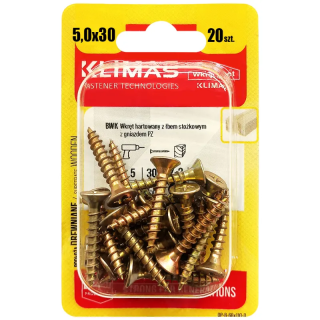 Vrut PZ se zápustnou hlavou – celý závit 5X30  (20ks/blistr)